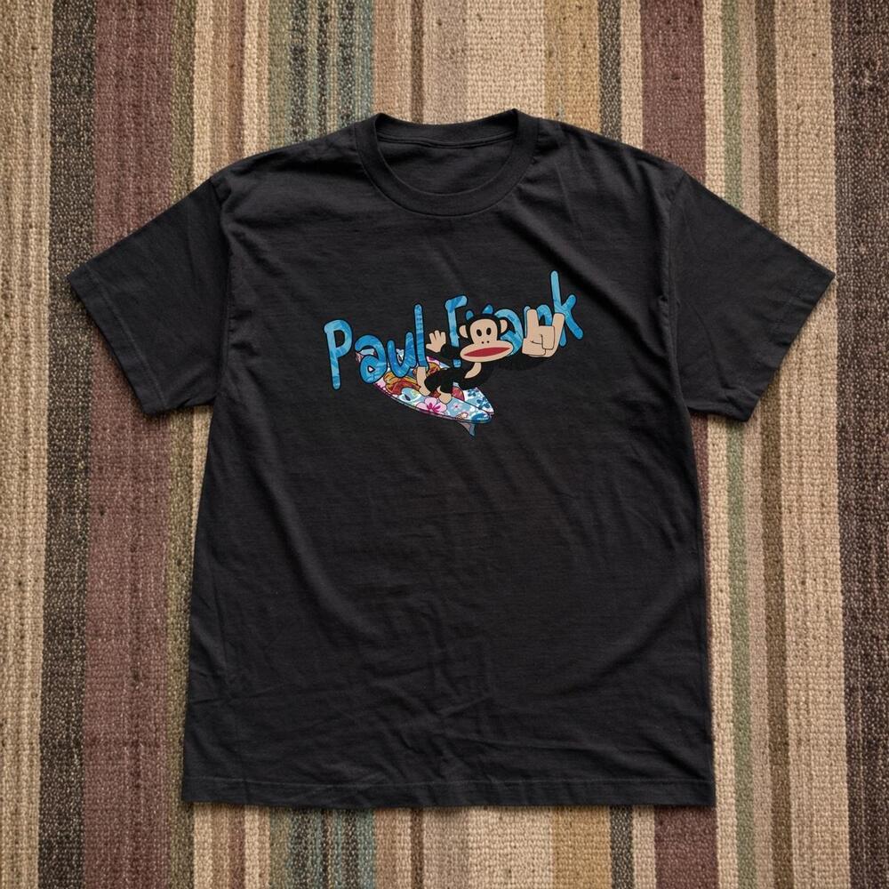Paul Frank Julius Monkey Surfing Graphic Y2K Black T-Shirt